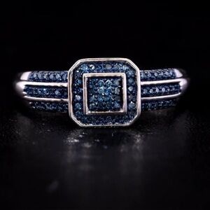 Genuine Blue Diamond 0.25 ctw Ring Rhodium Over Sterling Silver